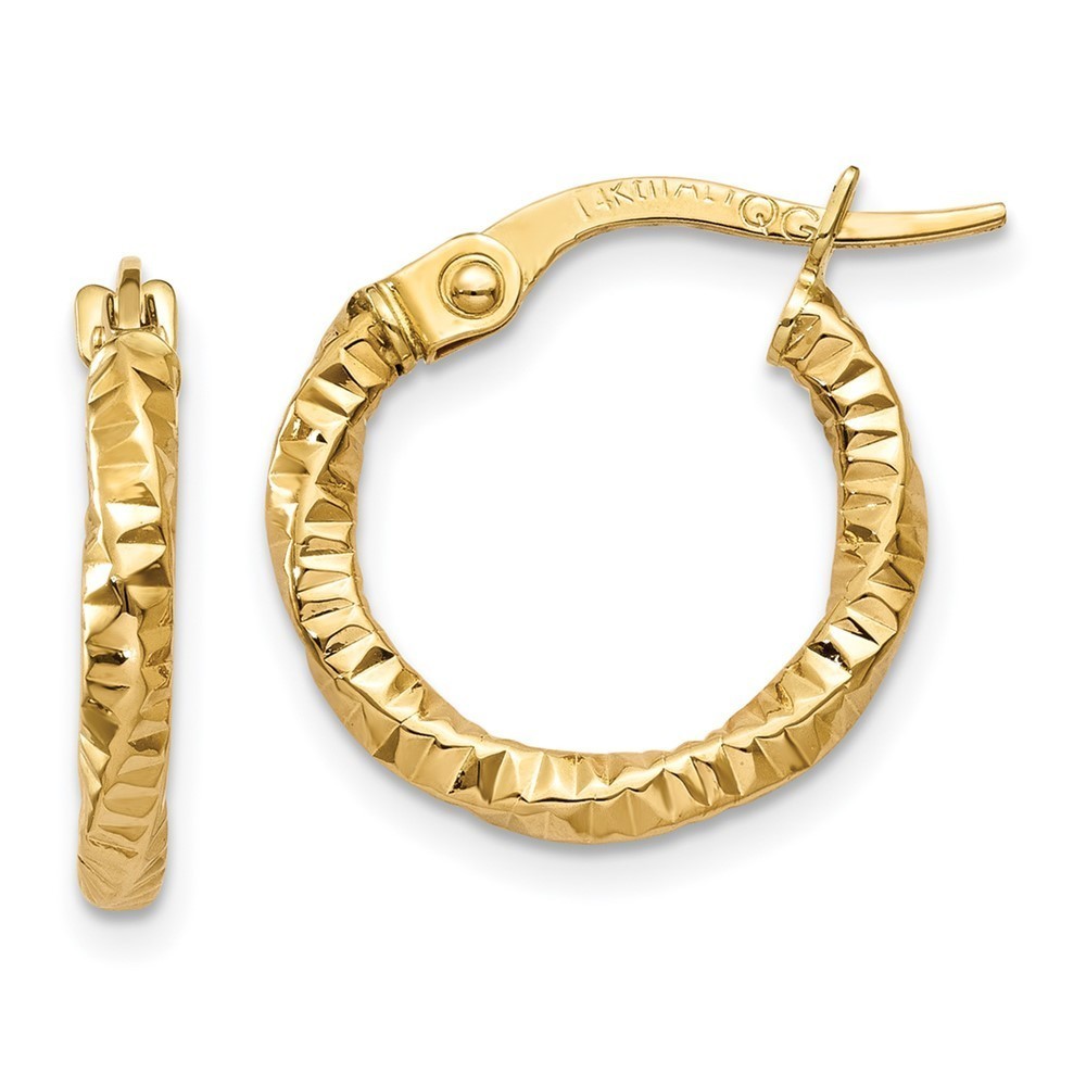 14k Yellow Gold Polished and Textured Hoop Earrings 14 L x 15 mm W